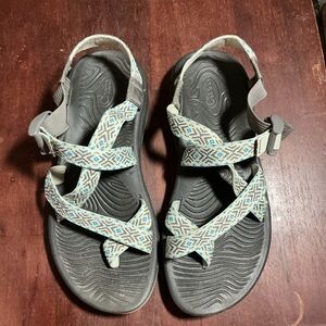 Chaco Gray and Blue Patterned Sandals
